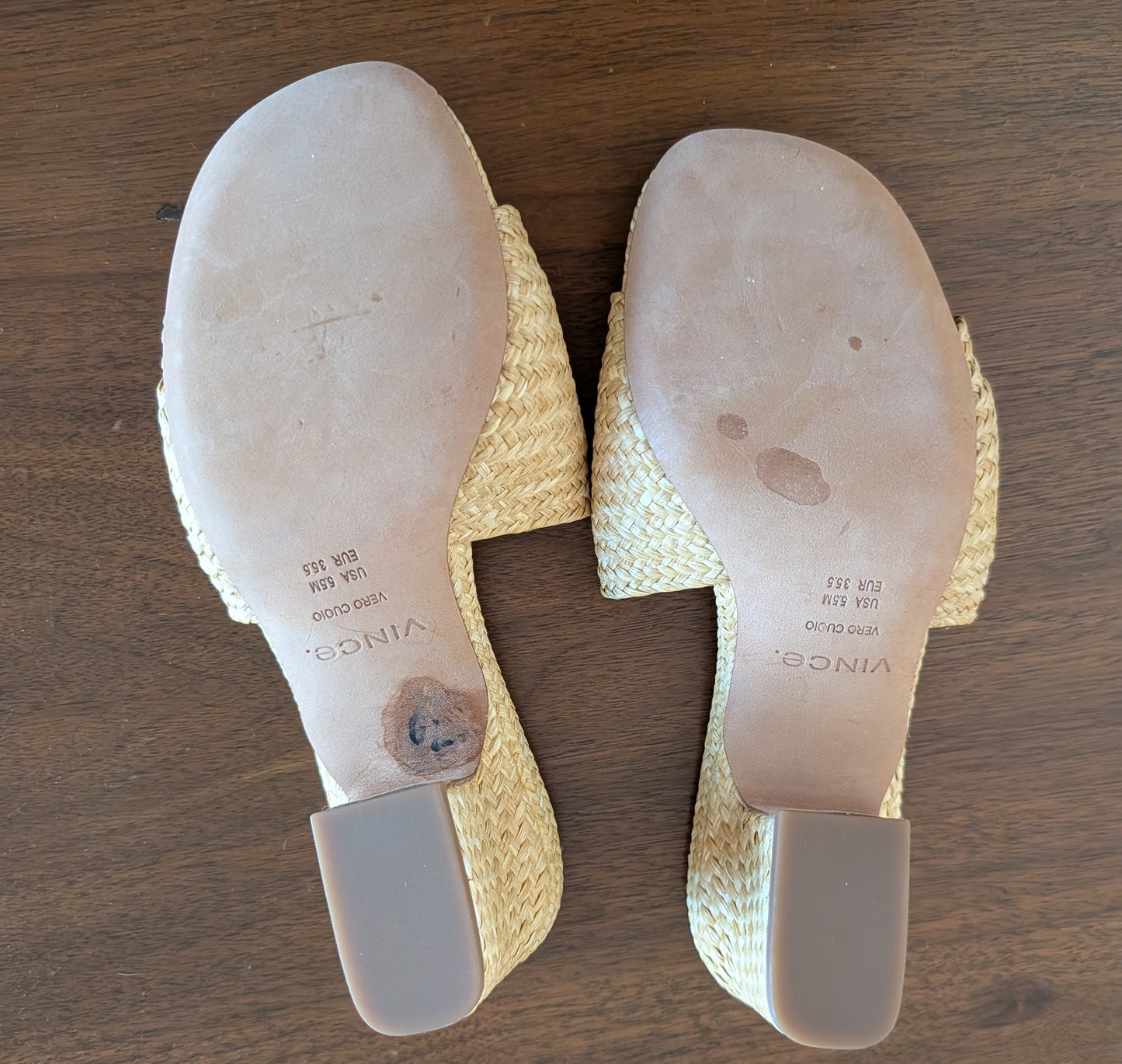 Vince Natural Woven Raffia Block Heel Mules - 5.5