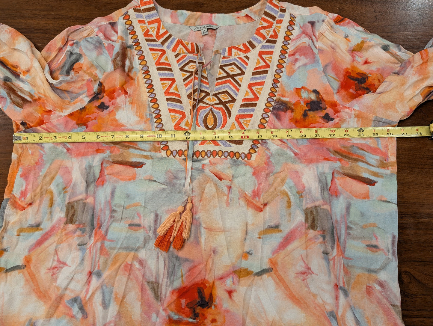 John Mark Embroidered Floral Boho Tunic – XL