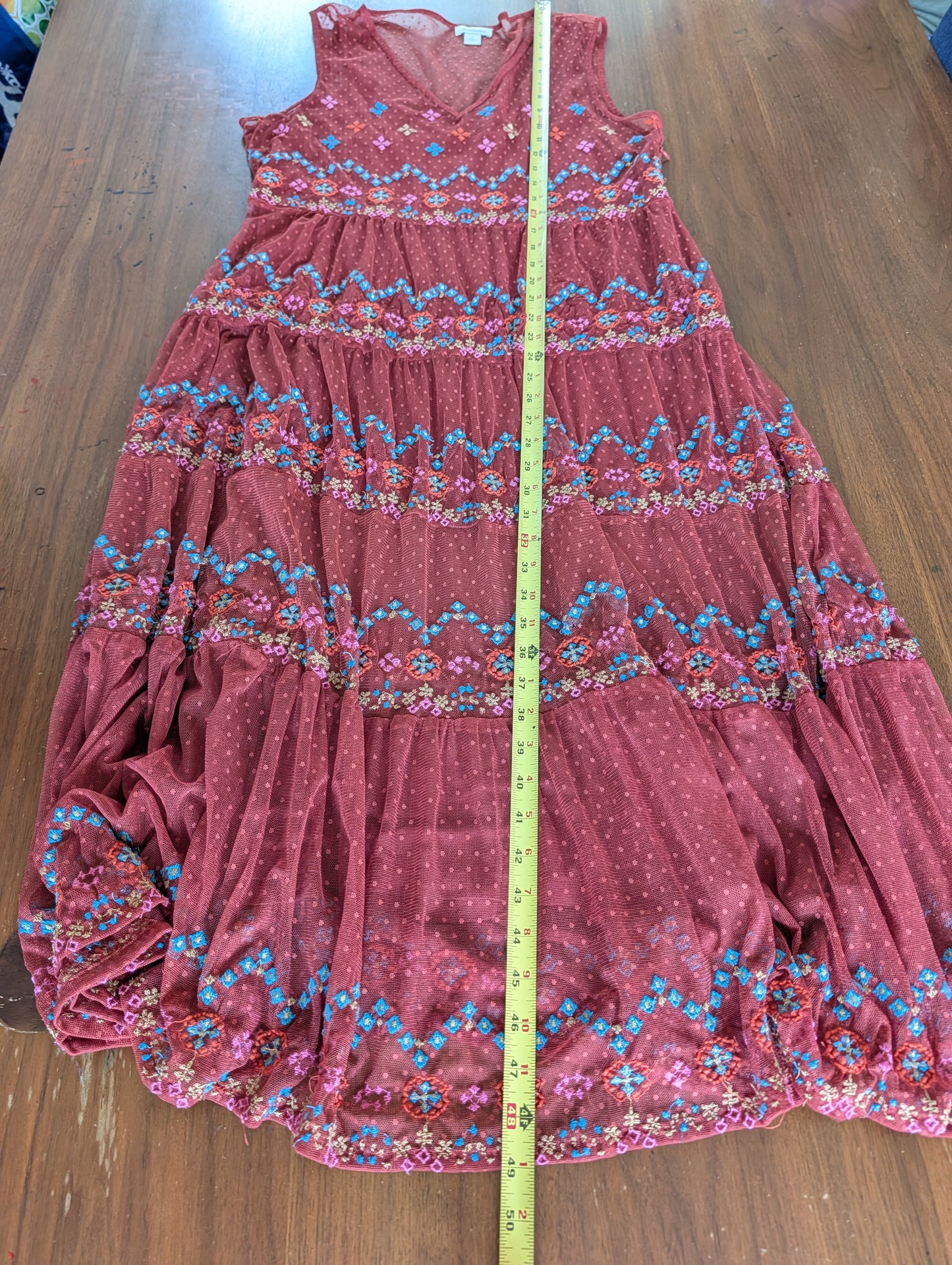 Sundance Embroidered Boho Tiered Dress - L
