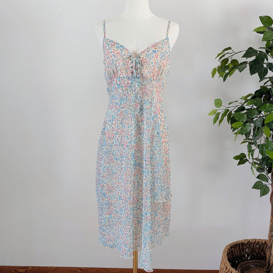 Whimsical Lace Up Floral Dress - M