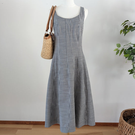 Gingham Plaid Midi Dress -6/S