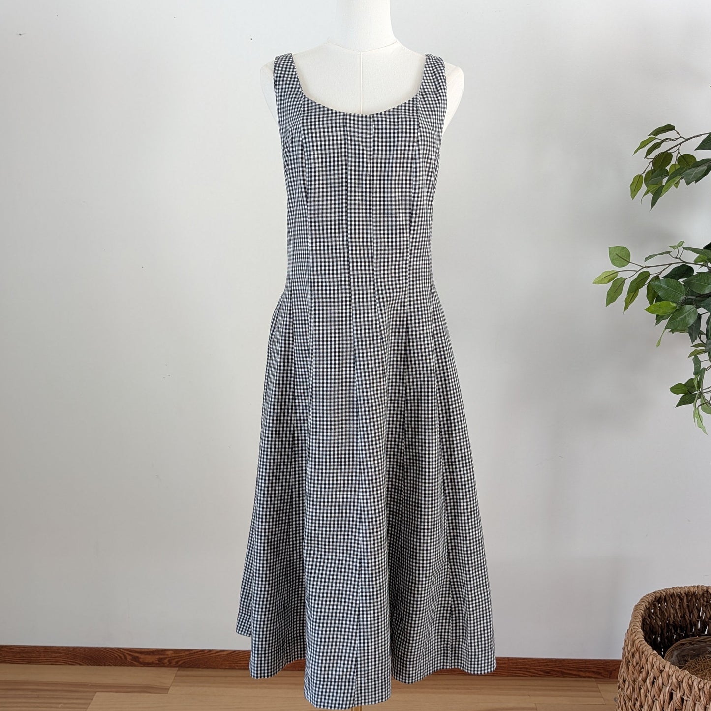 Gingham Plaid Midi Dress -6/S