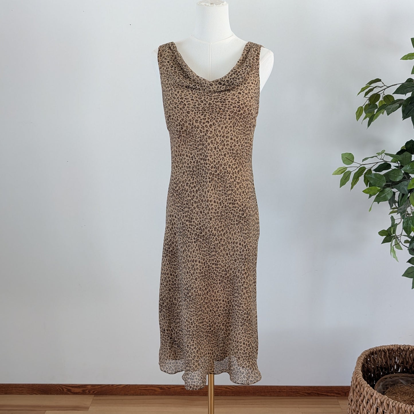 Vintage Ann Taylor Silk Leopard Cowl Neck Dress- 6/S