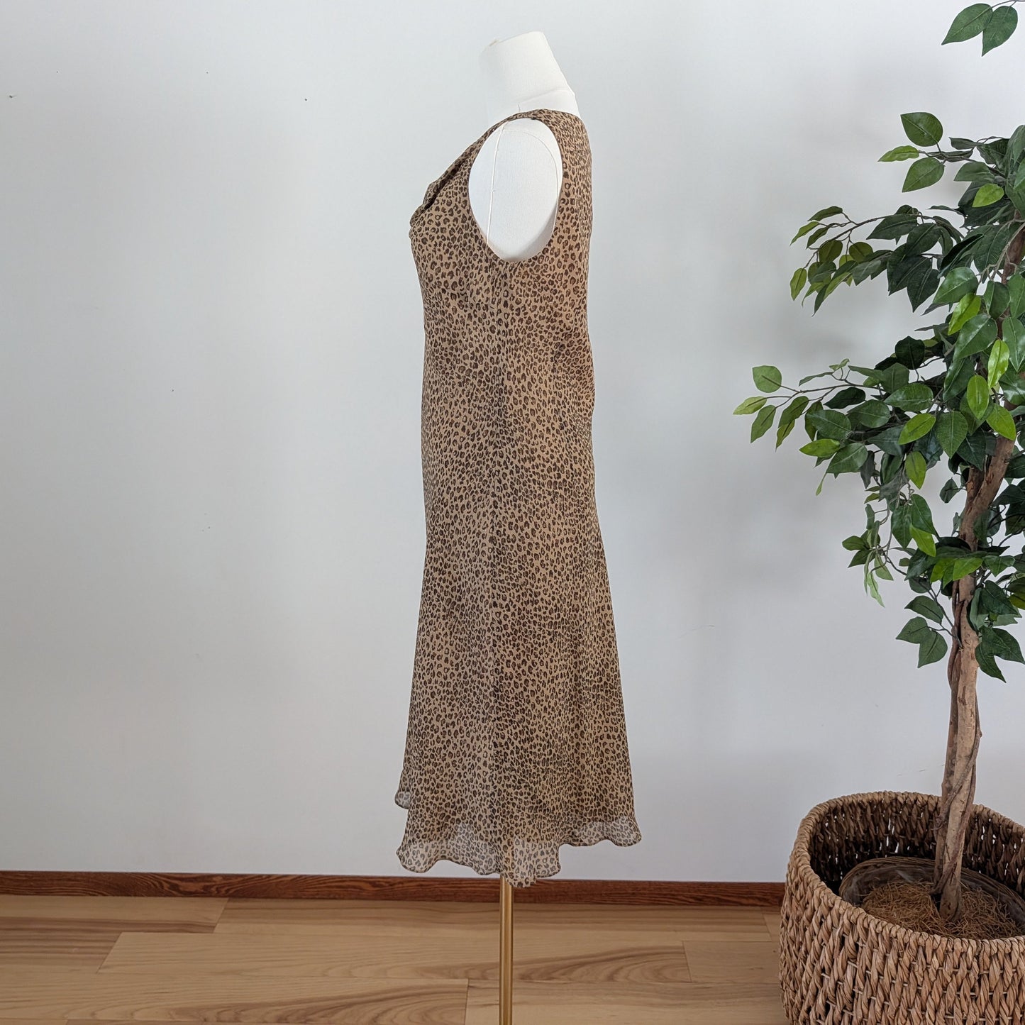 Vintage Ann Taylor Silk Leopard Cowl Neck Dress- 6/S