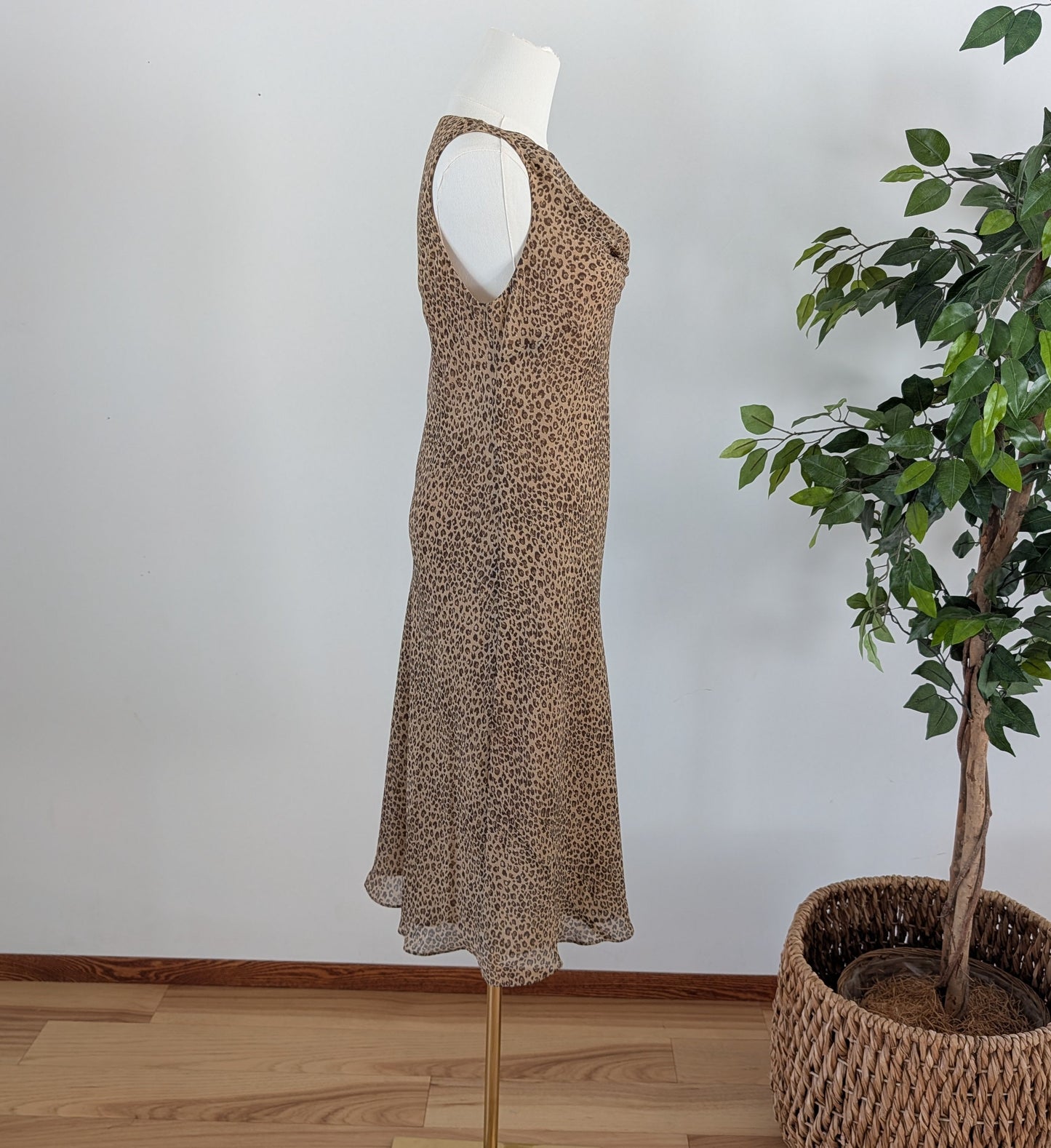 Vintage Ann Taylor Silk Leopard Cowl Neck Dress- 6/S