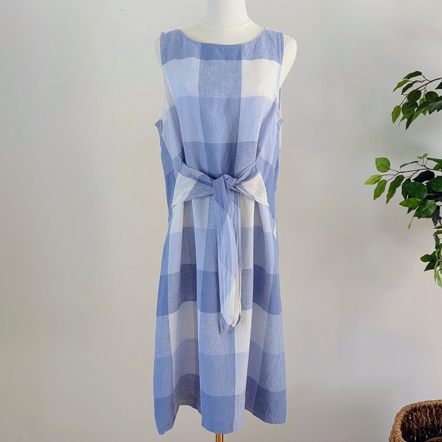 J.Jill Love Linen Gingham Tie-Waist Dress - L