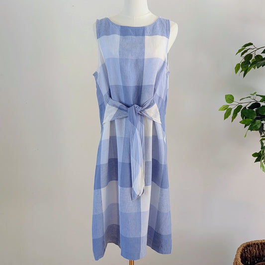 J.Jill Love Linen Gingham Tie-Waist Dress - L