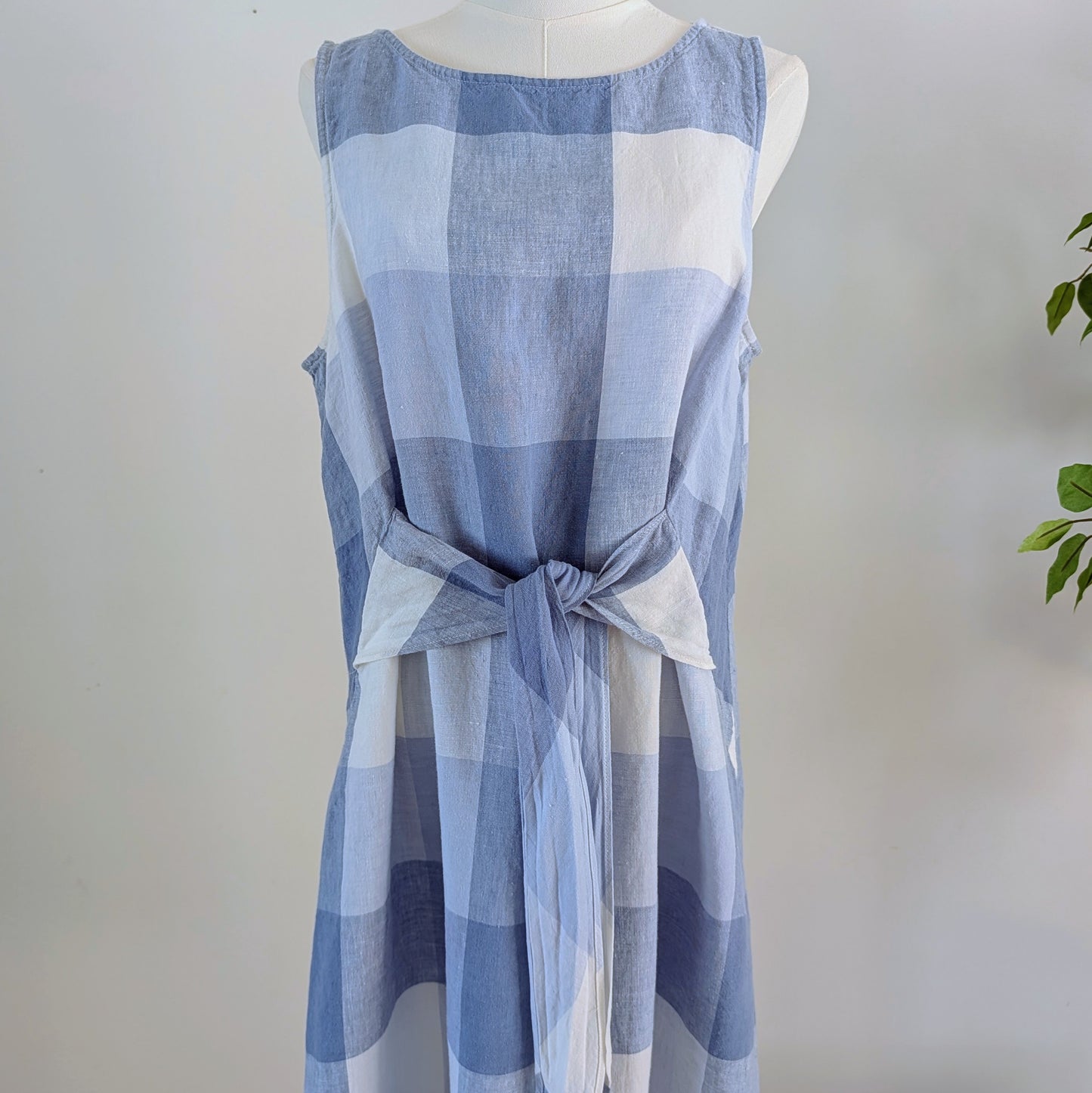 J.Jill Love Linen Gingham Tie-Waist Dress - L