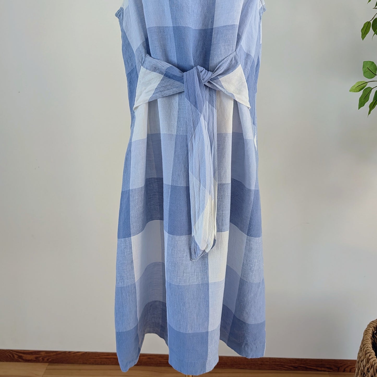 J.Jill Love Linen Gingham Tie-Waist Dress - L