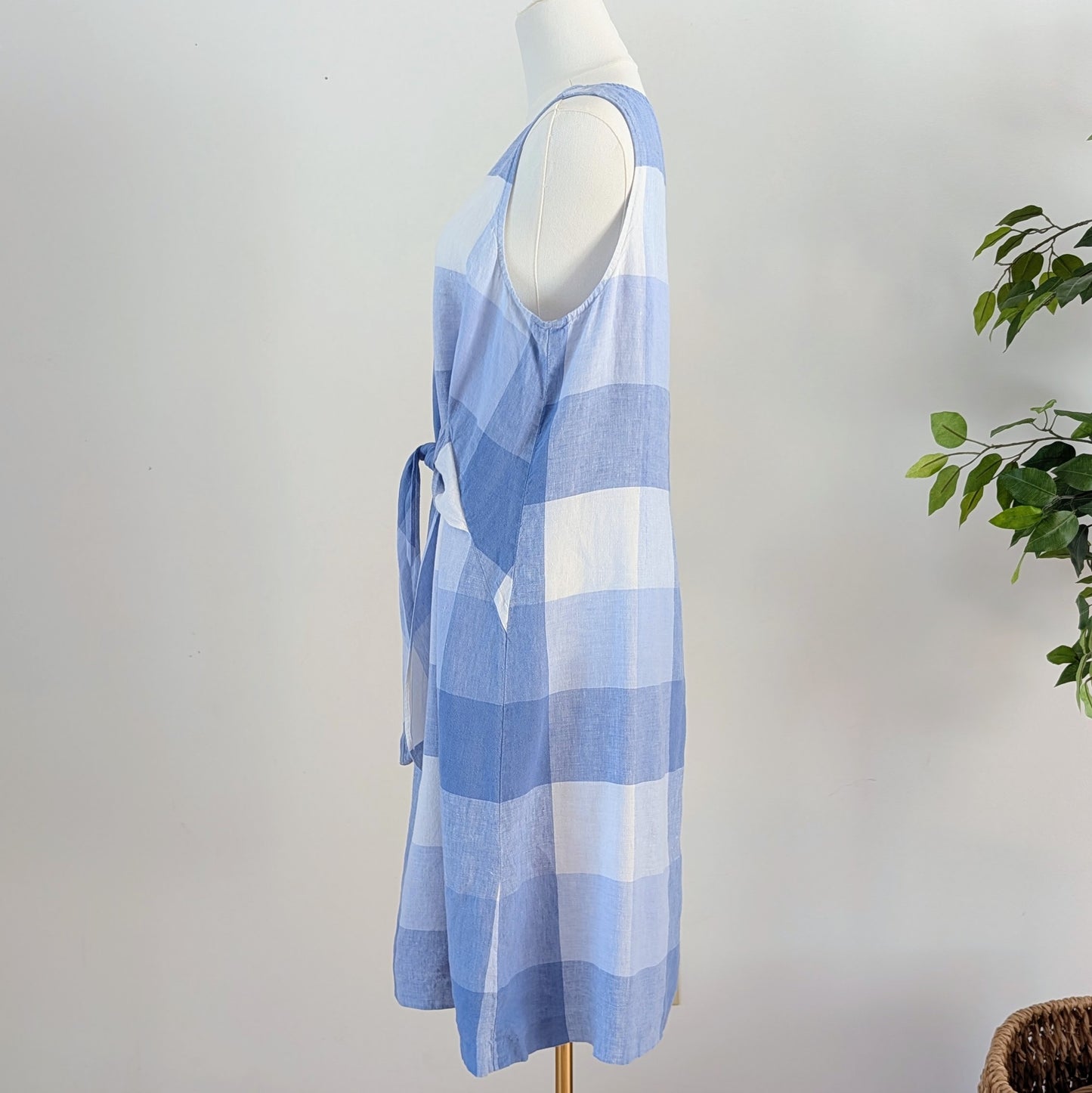 J.Jill Love Linen Gingham Tie-Waist Dress - L