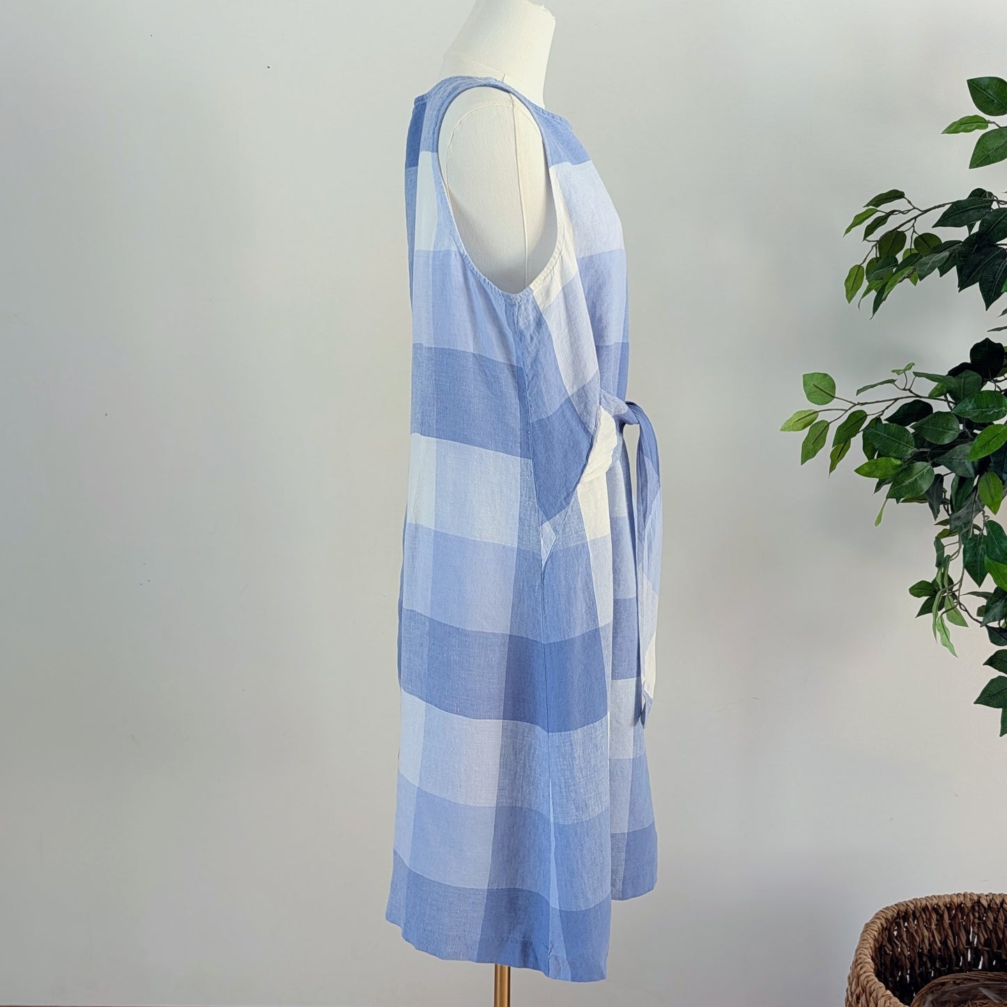 J.Jill Love Linen Gingham Tie-Waist Dress - L