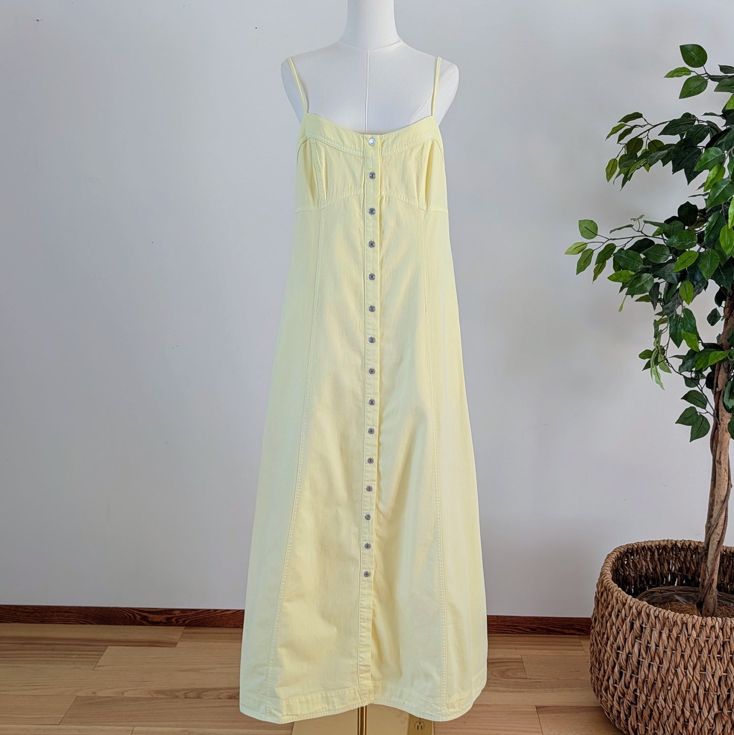 Free People Cotton Button-Front Maxi Dress — L
