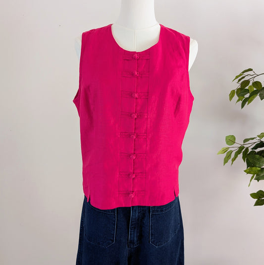 Pure Linen Mandarin Button Top Shirt - S
