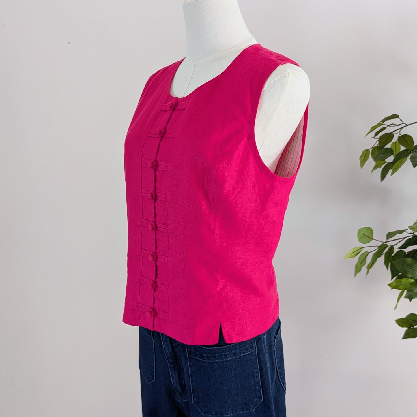 Pure Linen Mandarin Button Top Shirt - S