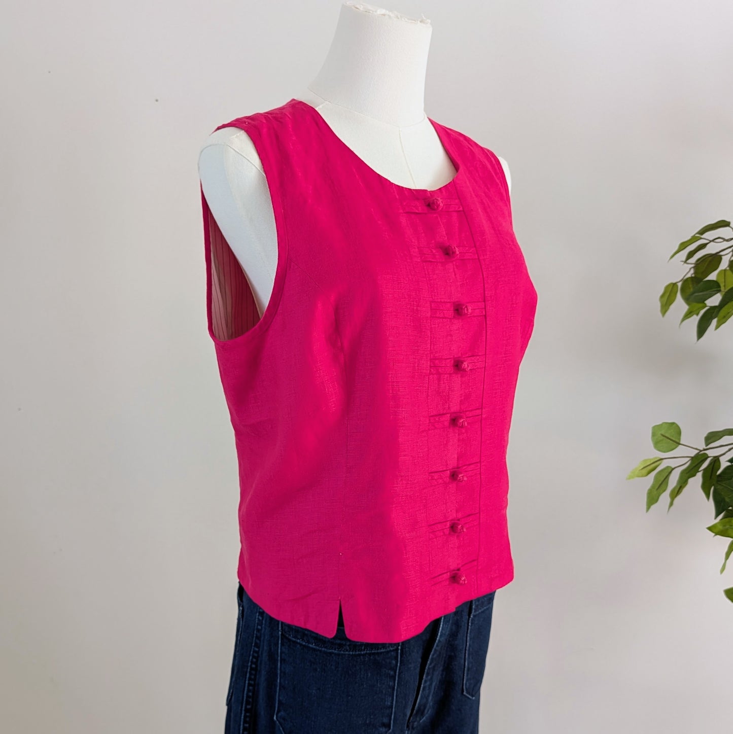 Pure Linen Mandarin Button Top Shirt - S