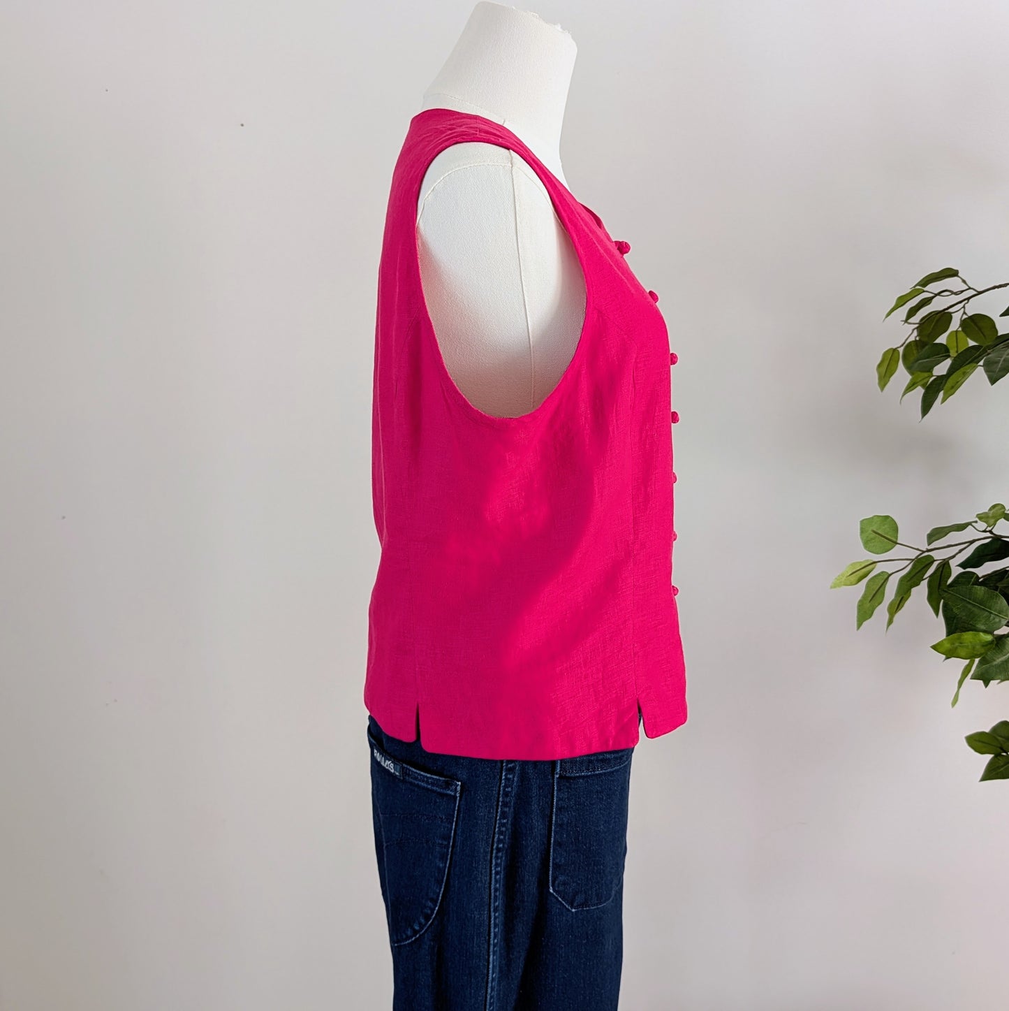 Pure Linen Mandarin Button Top Shirt - S