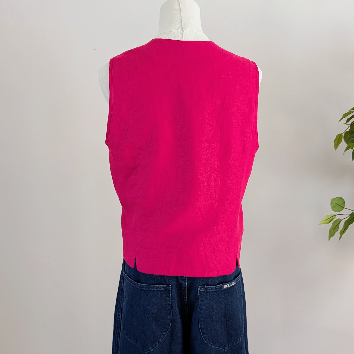 Pure Linen Mandarin Button Top Shirt - S