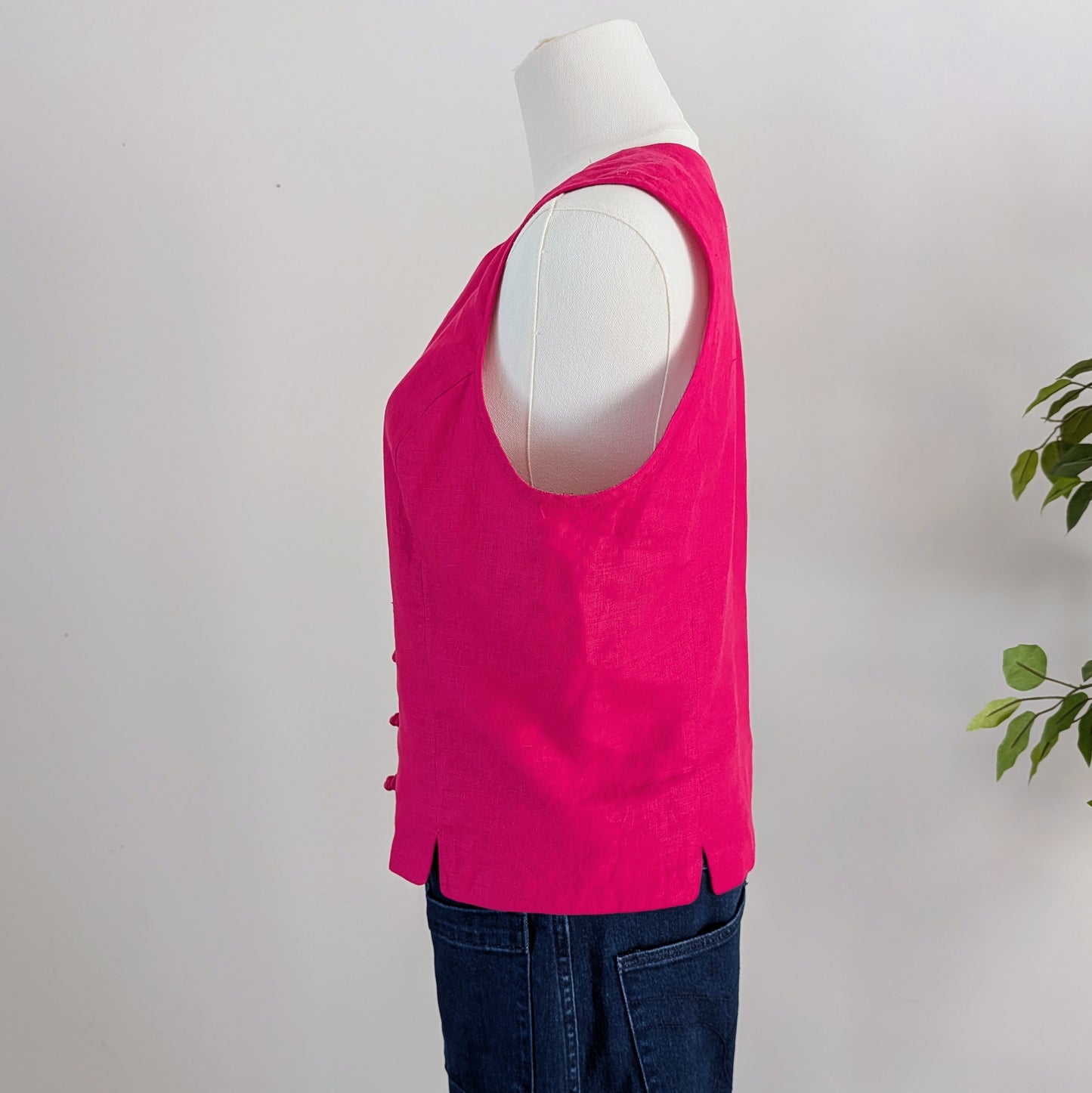 Pure Linen Mandarin Button Top Shirt - S