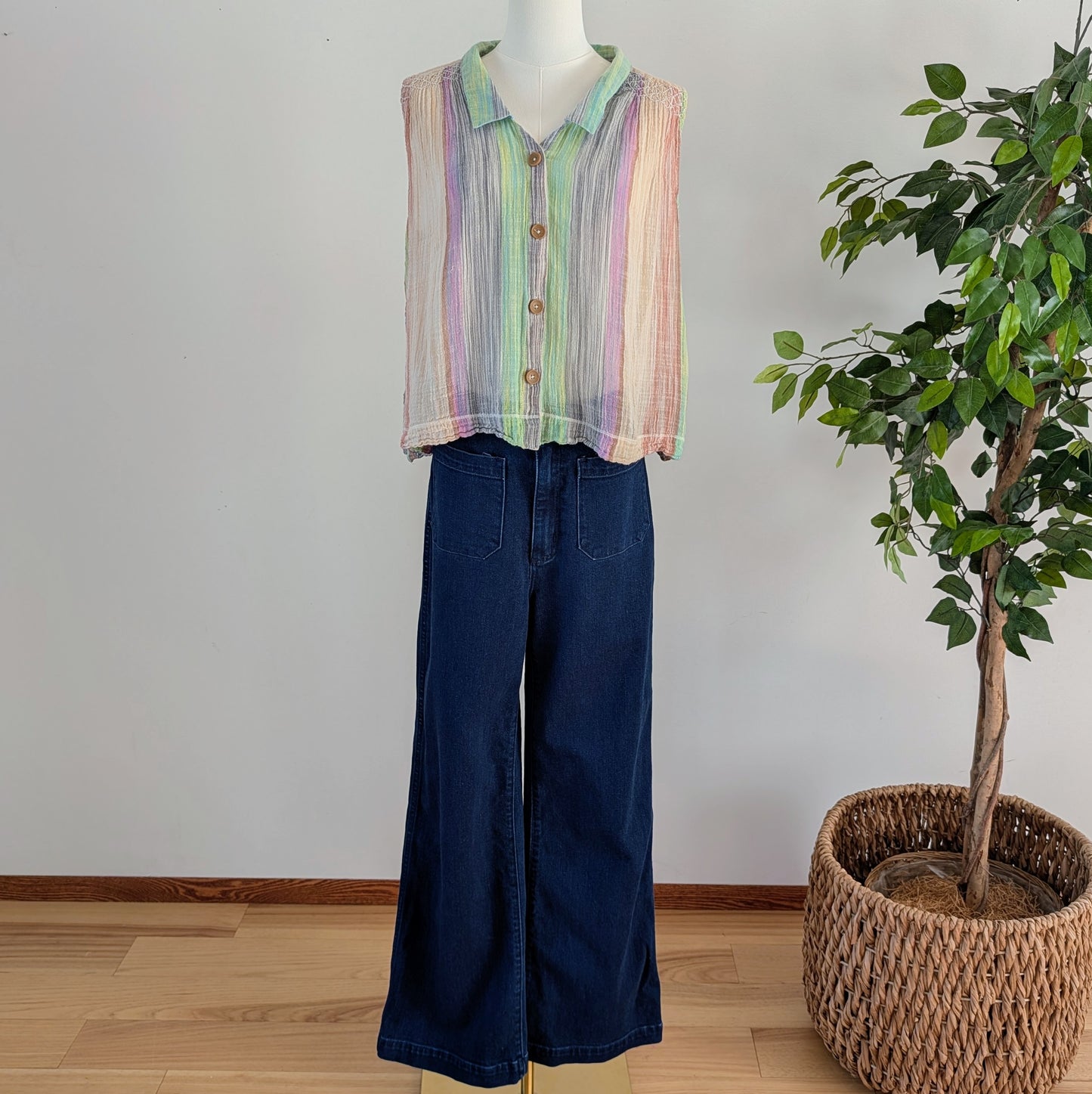Anthropologie Cotton Colorful Striped Top - M