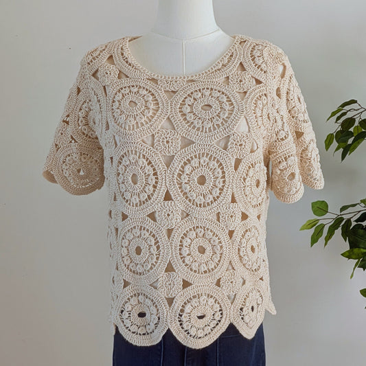 Crochet Knit Cotton Top Shirt- M