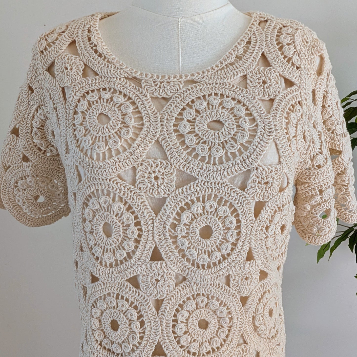 Crochet Knit Cotton Top Shirt- M