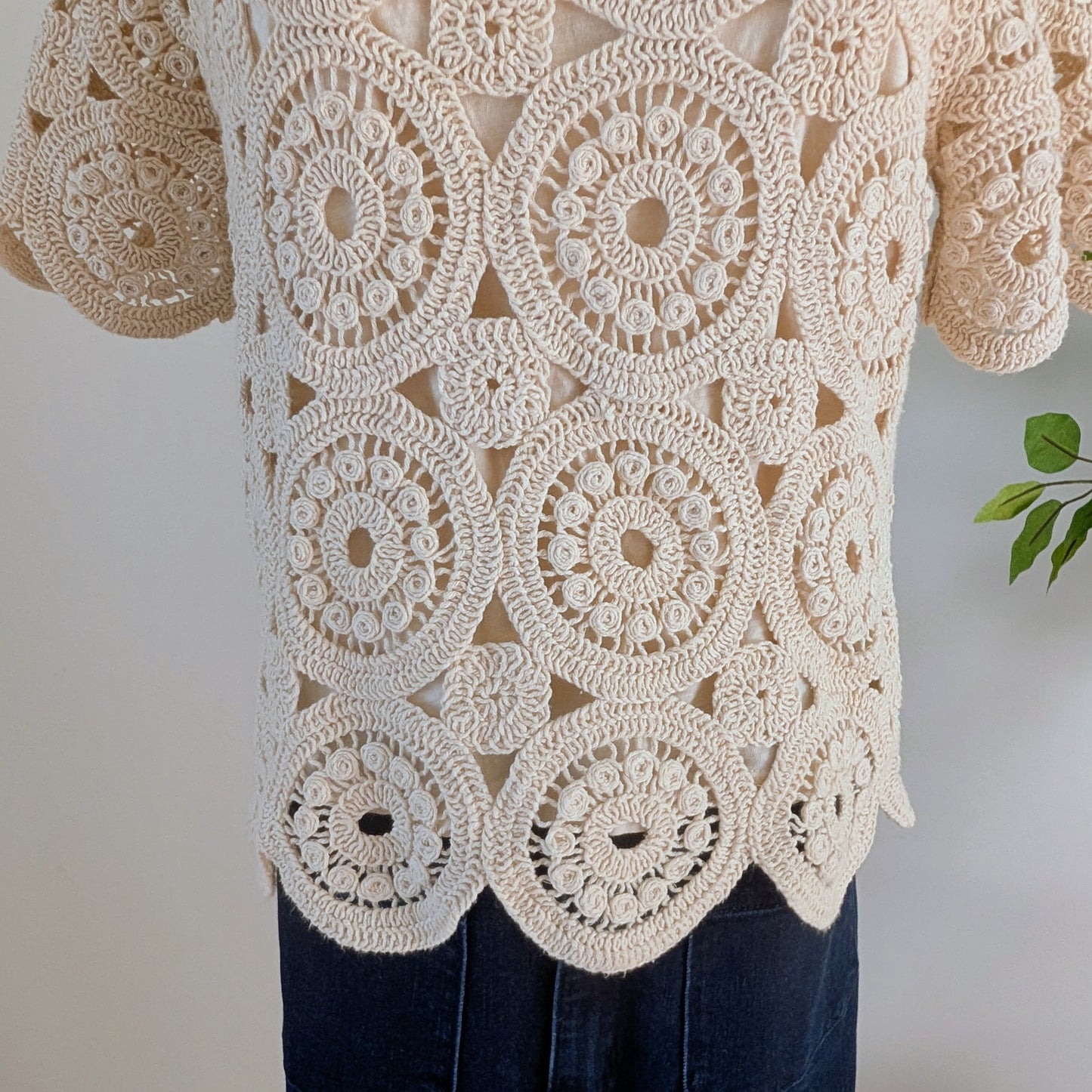 Crochet Knit Cotton Top Shirt- M