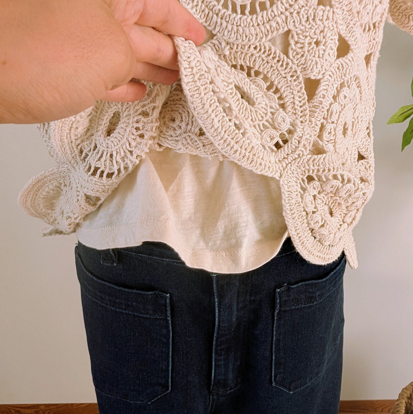 Crochet Knit Cotton Top Shirt- M