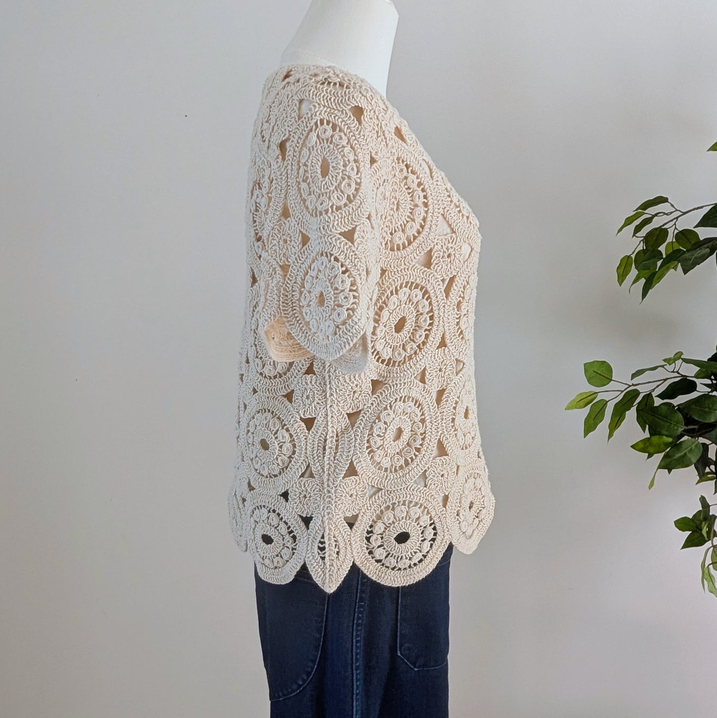 Crochet Knit Cotton Top Shirt- M