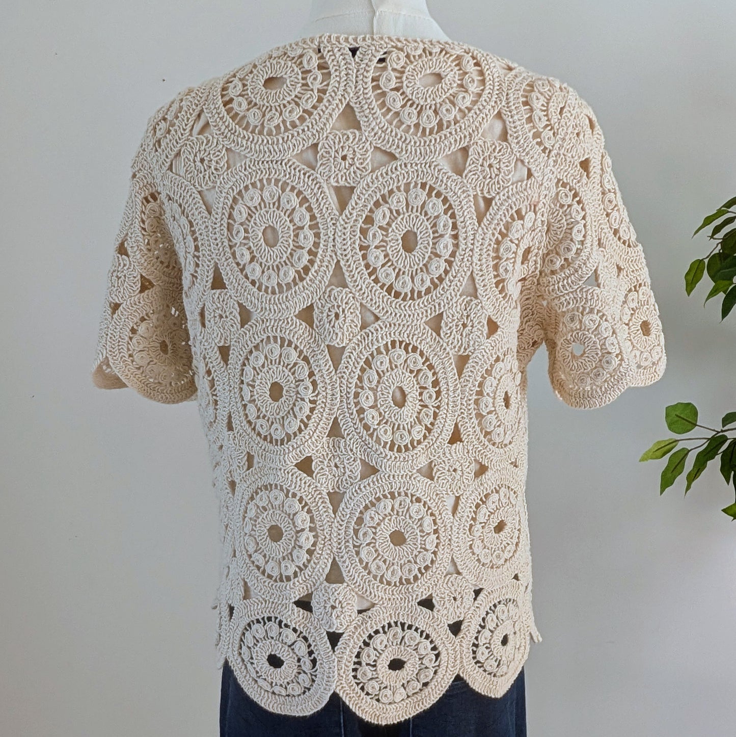Crochet Knit Cotton Top Shirt- M