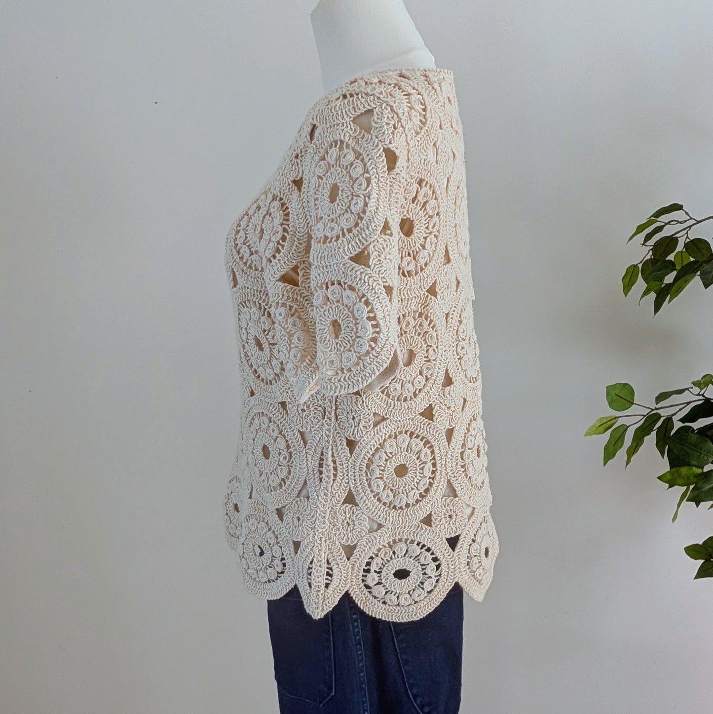 Crochet Knit Cotton Top Shirt- M
