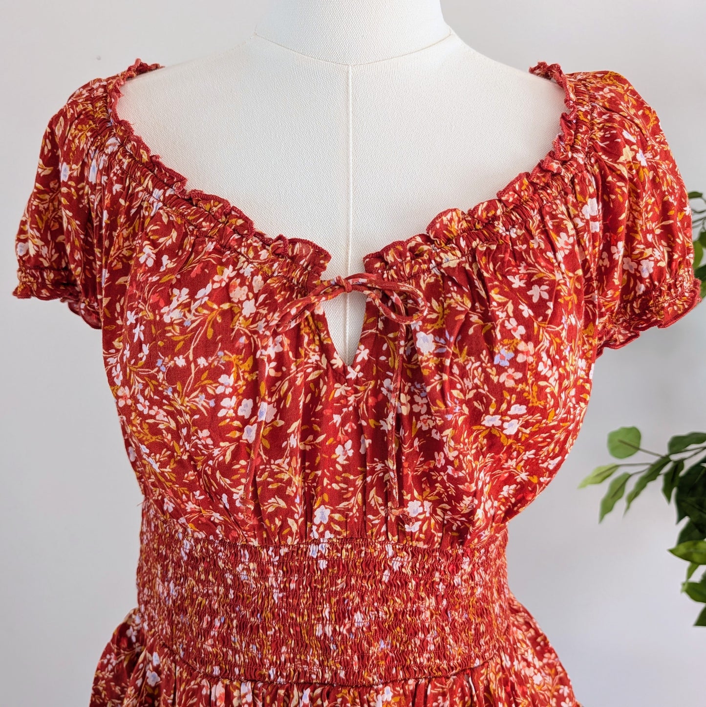 Floral Puff Sleeve Top Cotton Blend Shirt- S