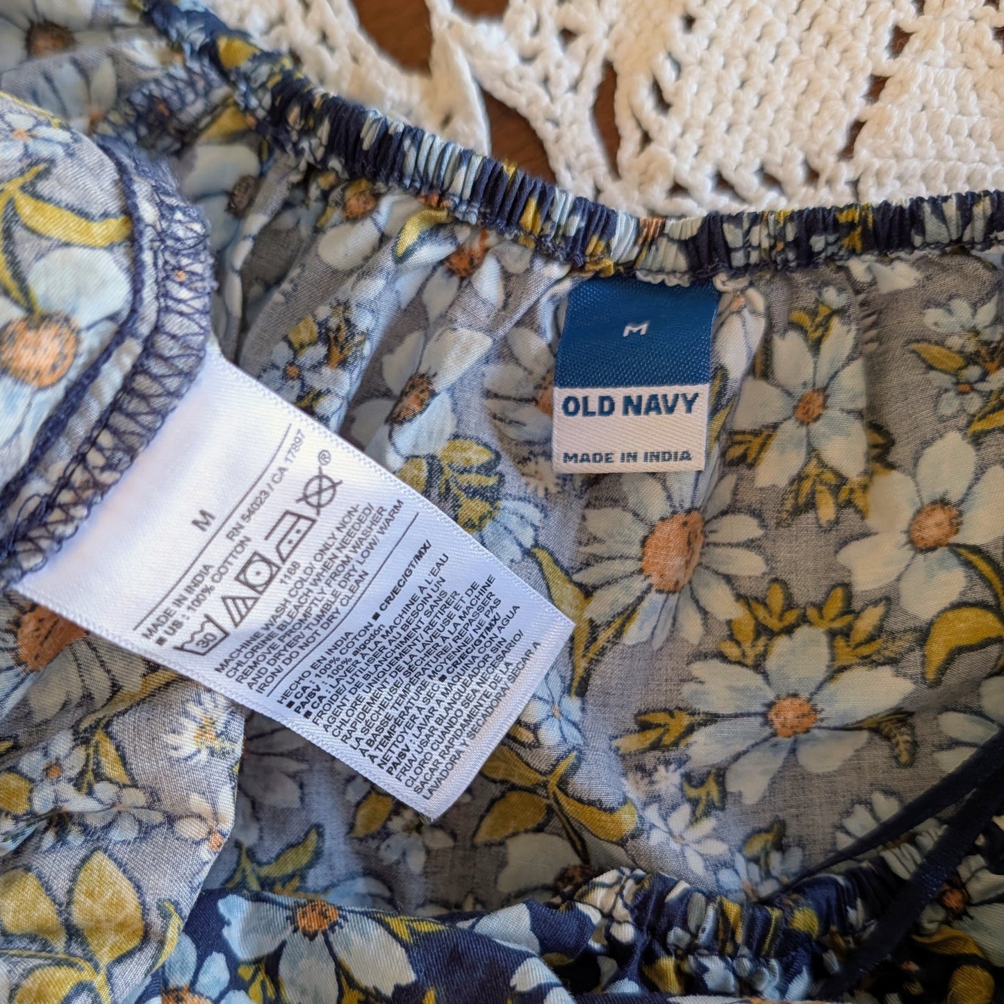 Cotton Floral Puff Sleeve Top Shirt - M
