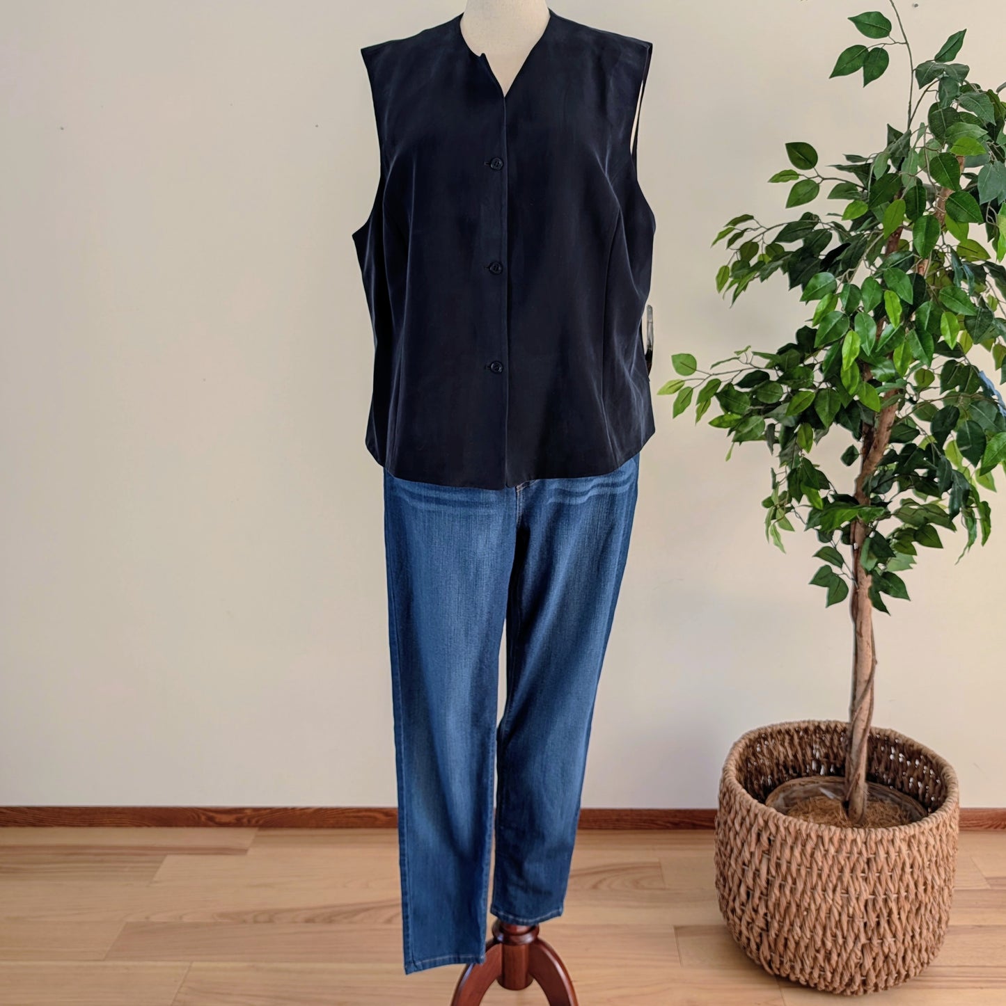 NWT 100% Silk Button Up Vest Top - 3X