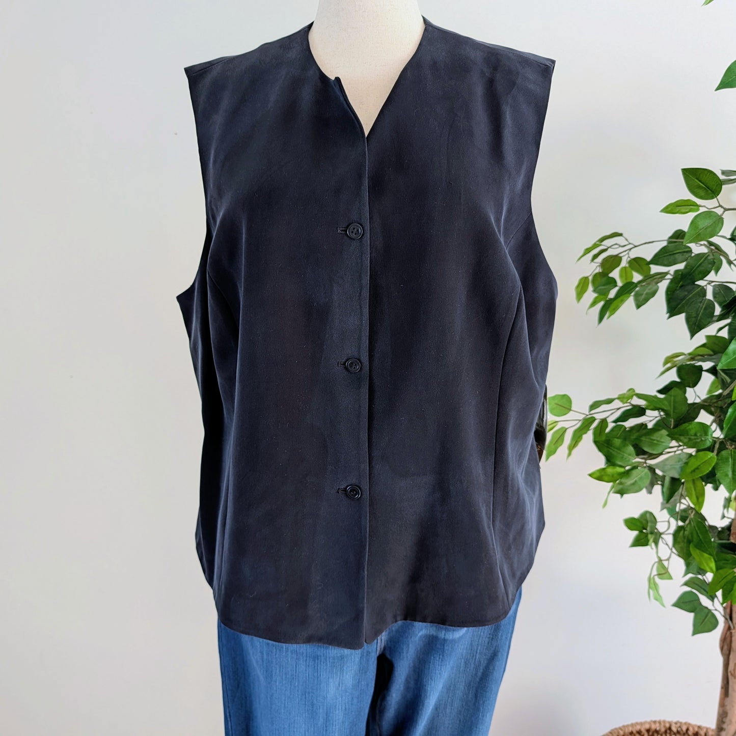 NWT 100% Silk Button Up Vest Top - 3X