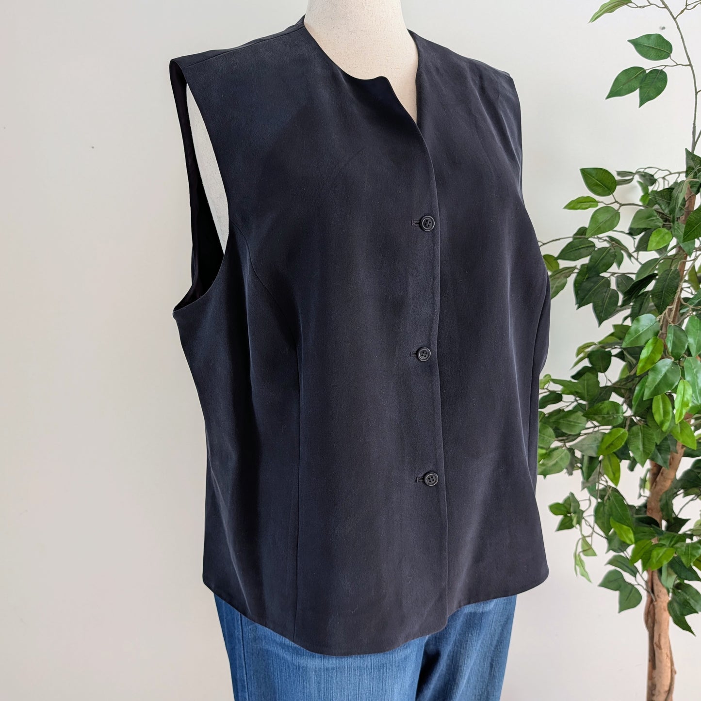 NWT 100% Silk Button Up Vest Top - 3X