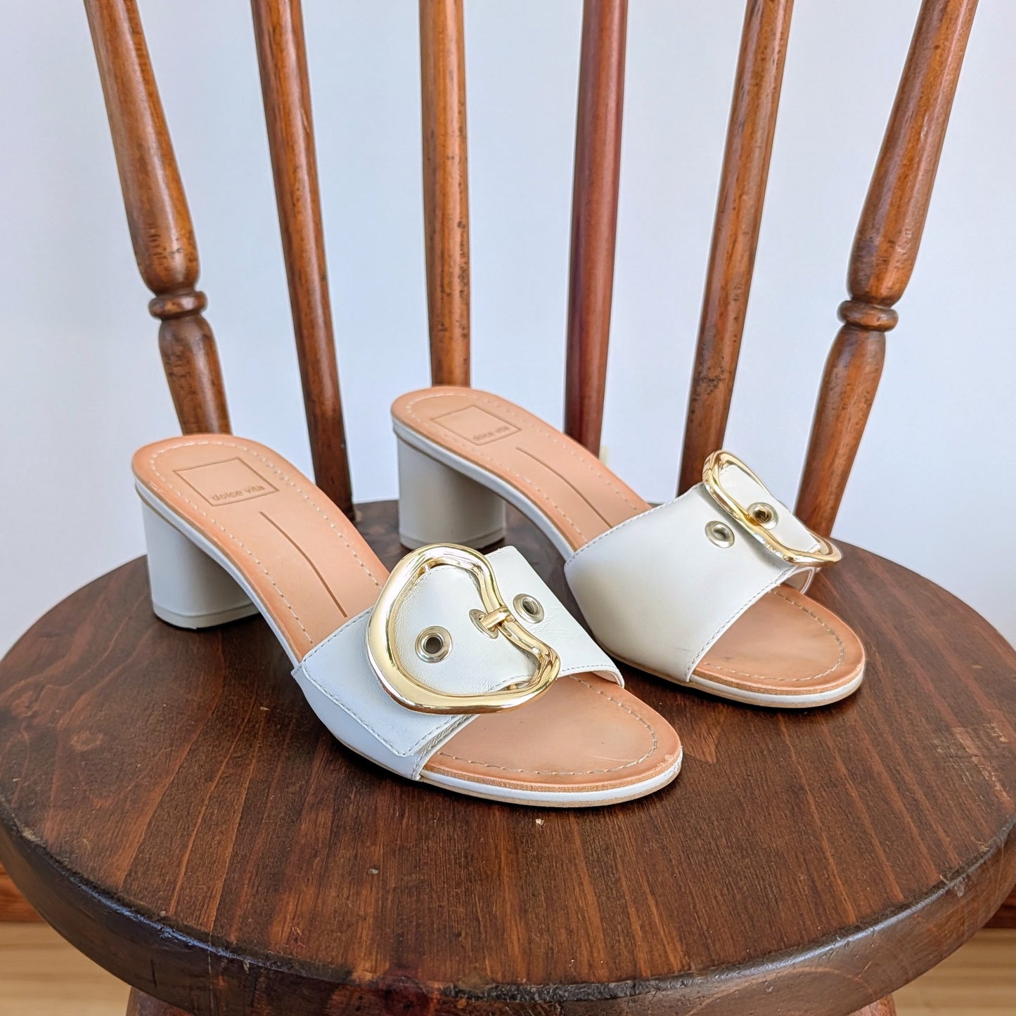 Dolce Vita Leather Buckle Heeled Sandal Shoes- 8