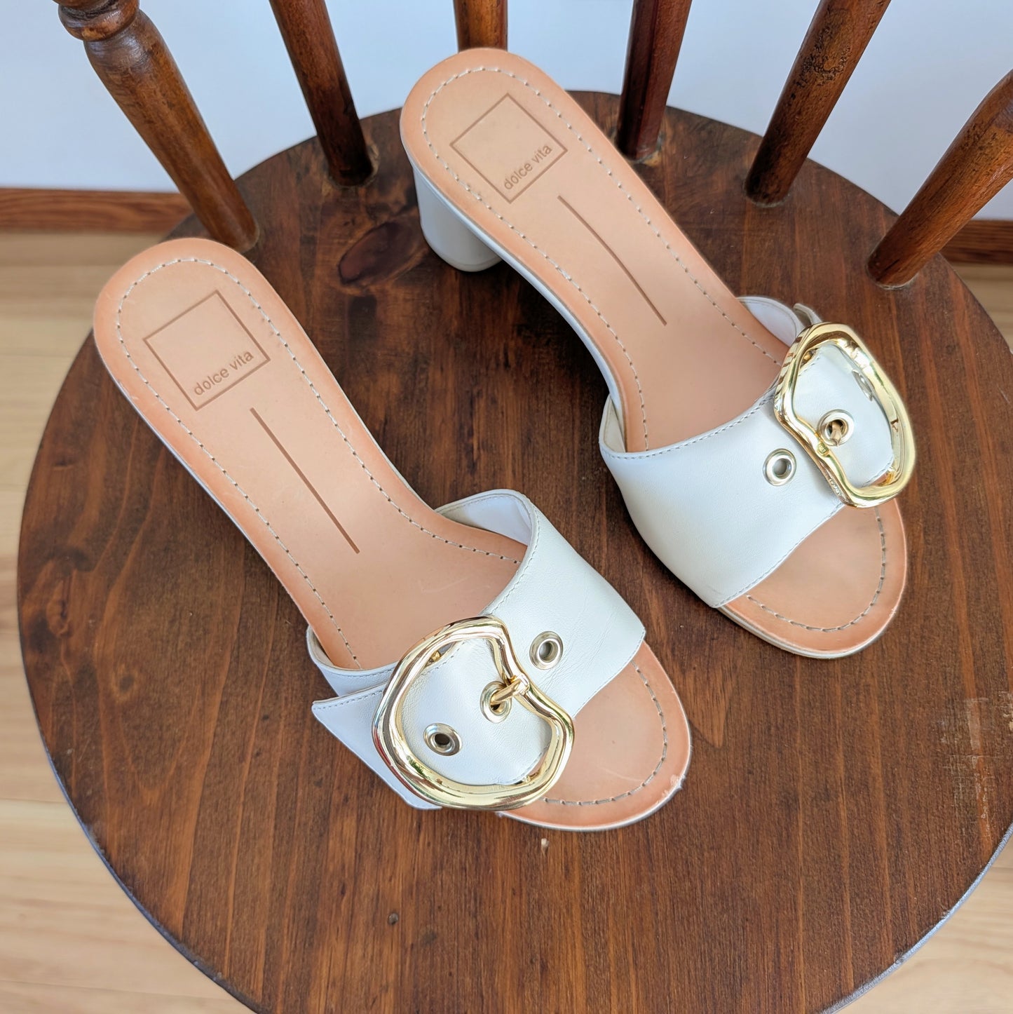 Dolce Vita Leather Buckle Heeled Sandal Shoes- 8