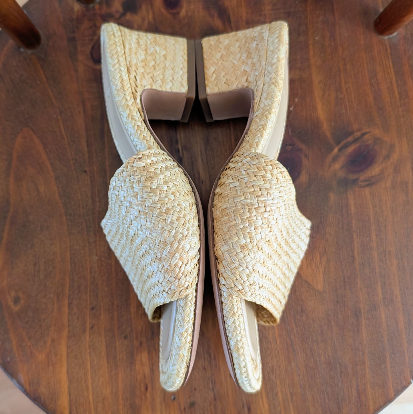 Vince Natural Woven Raffia Block Heel Mules - 5.5
