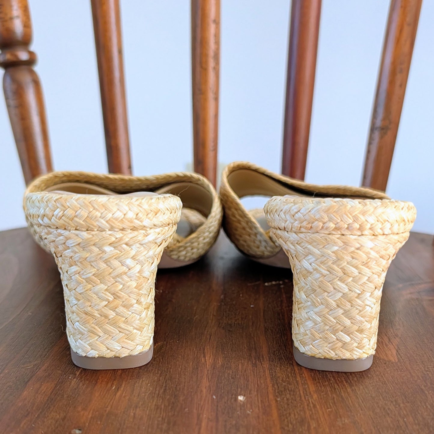 Vince Natural Woven Raffia Block Heel Mules - 5.5