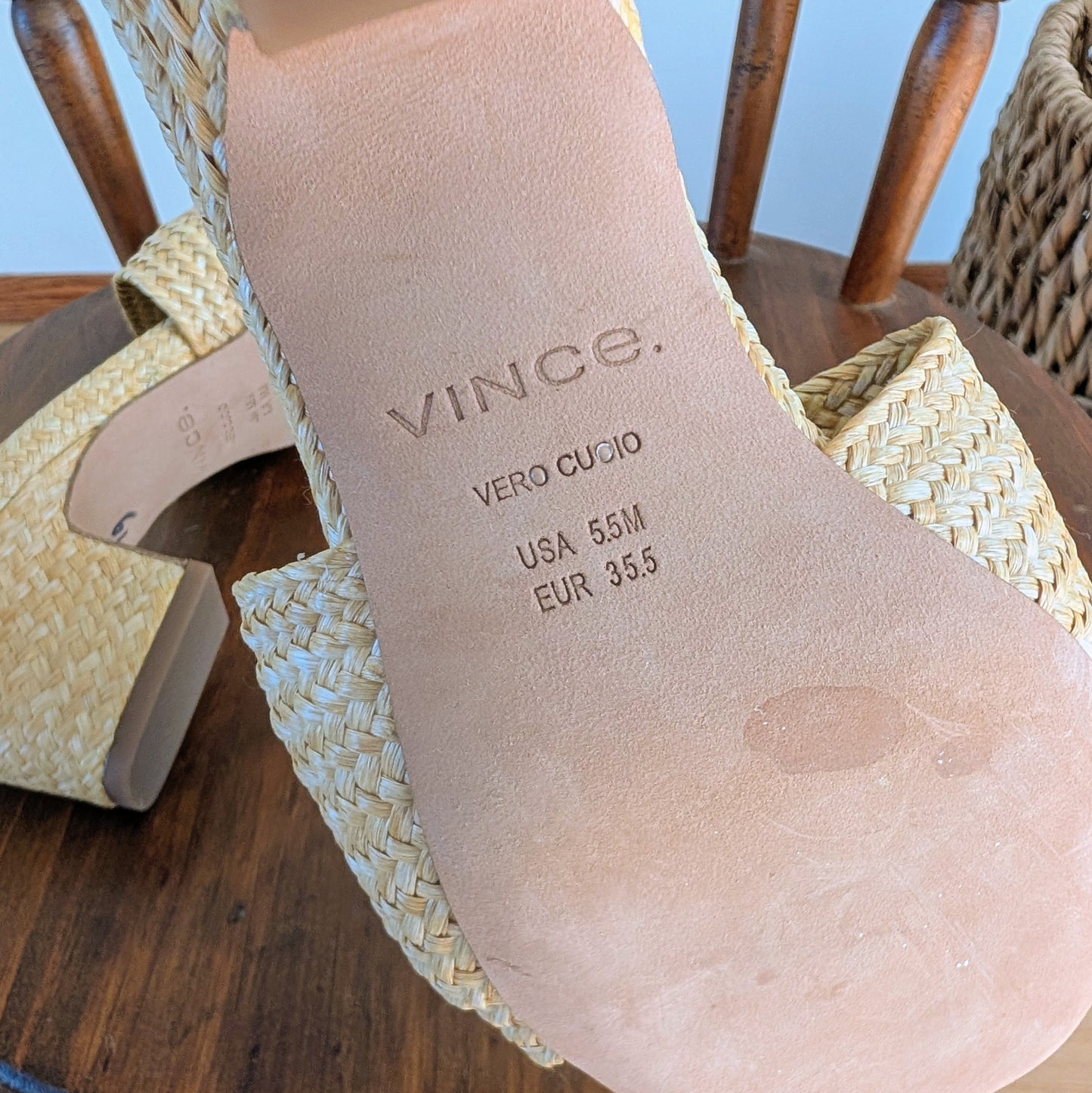 Vince Natural Woven Raffia Block Heel Mules - 5.5