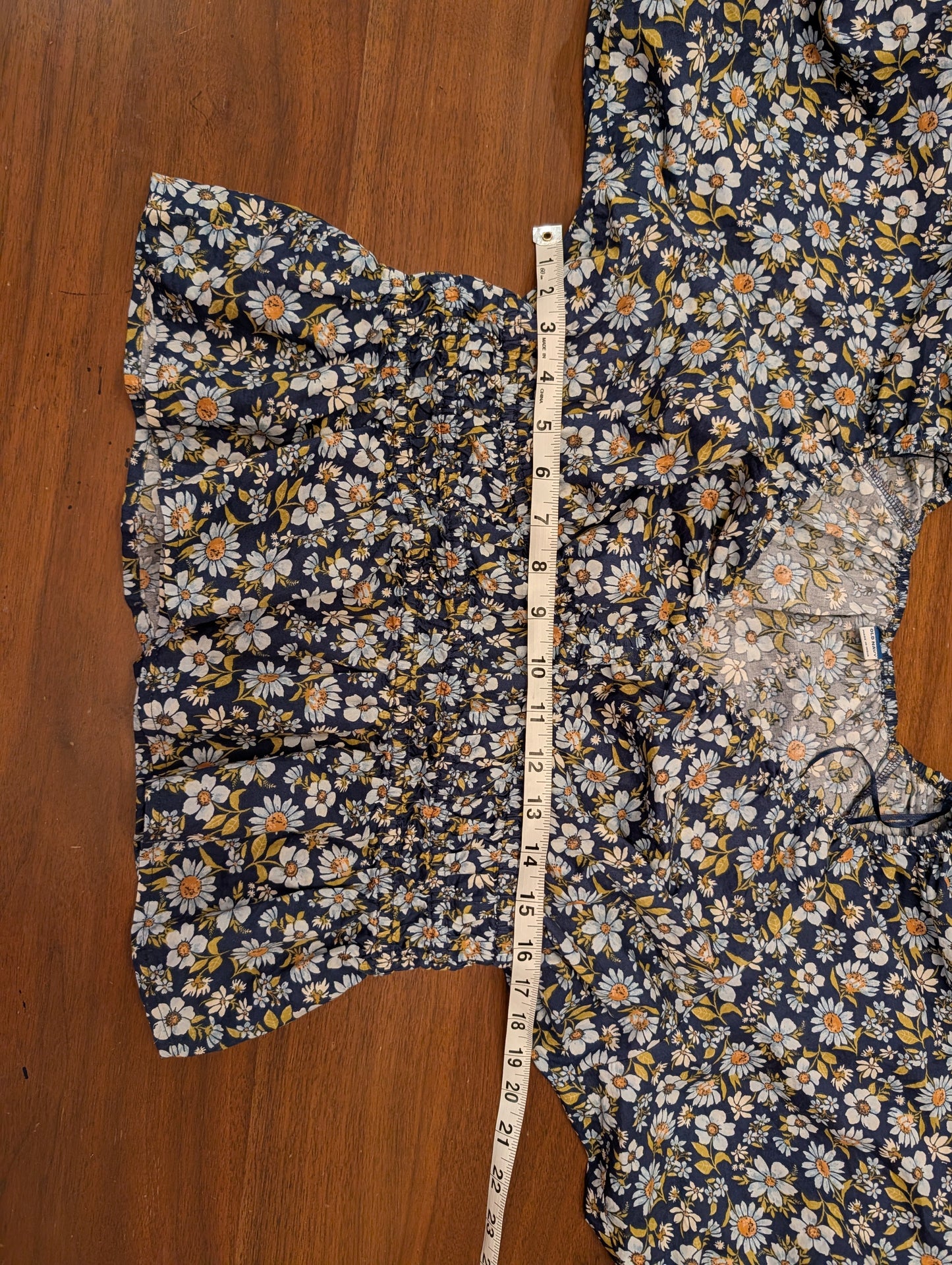 Cotton Floral Puff Sleeve Top Shirt - M