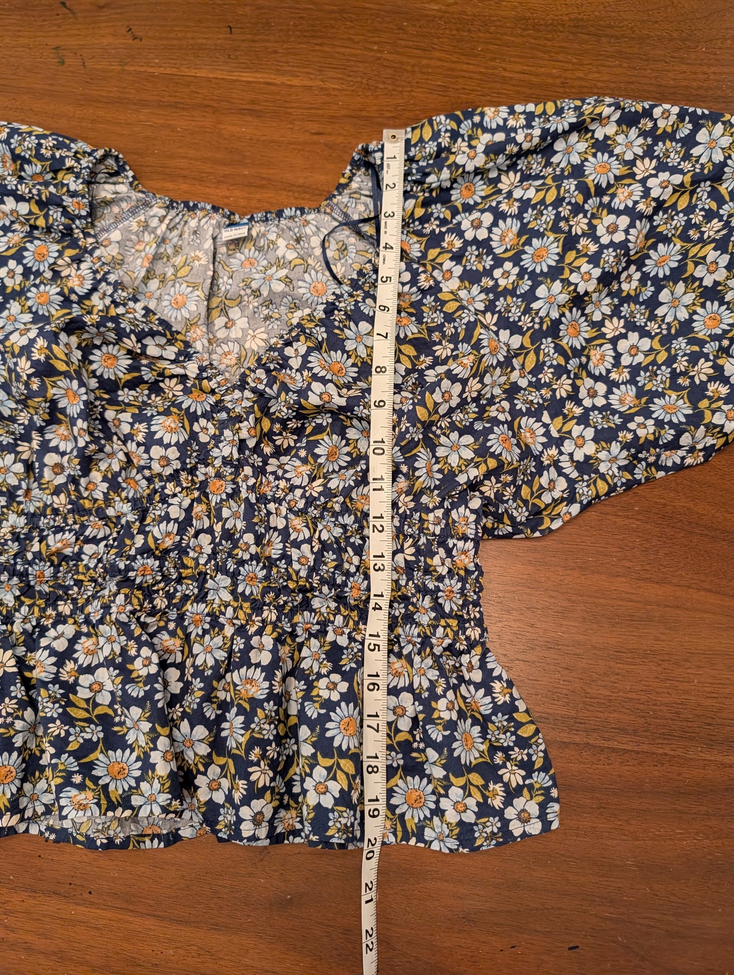 Cotton Floral Puff Sleeve Top Shirt - M