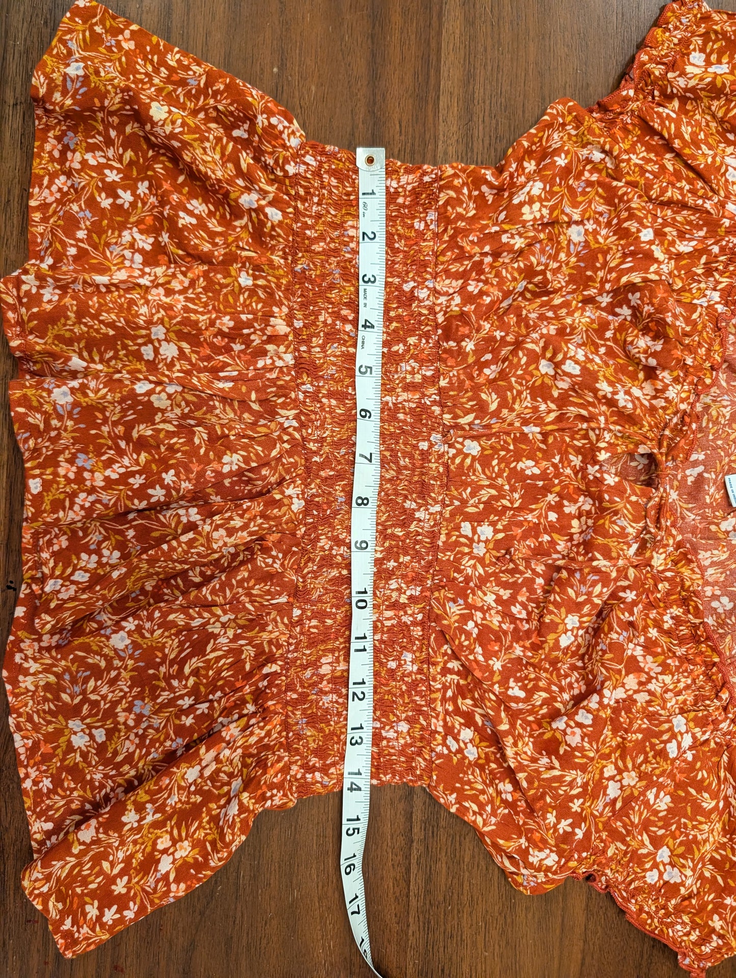 Floral Puff Sleeve Top Cotton Blend Shirt- S