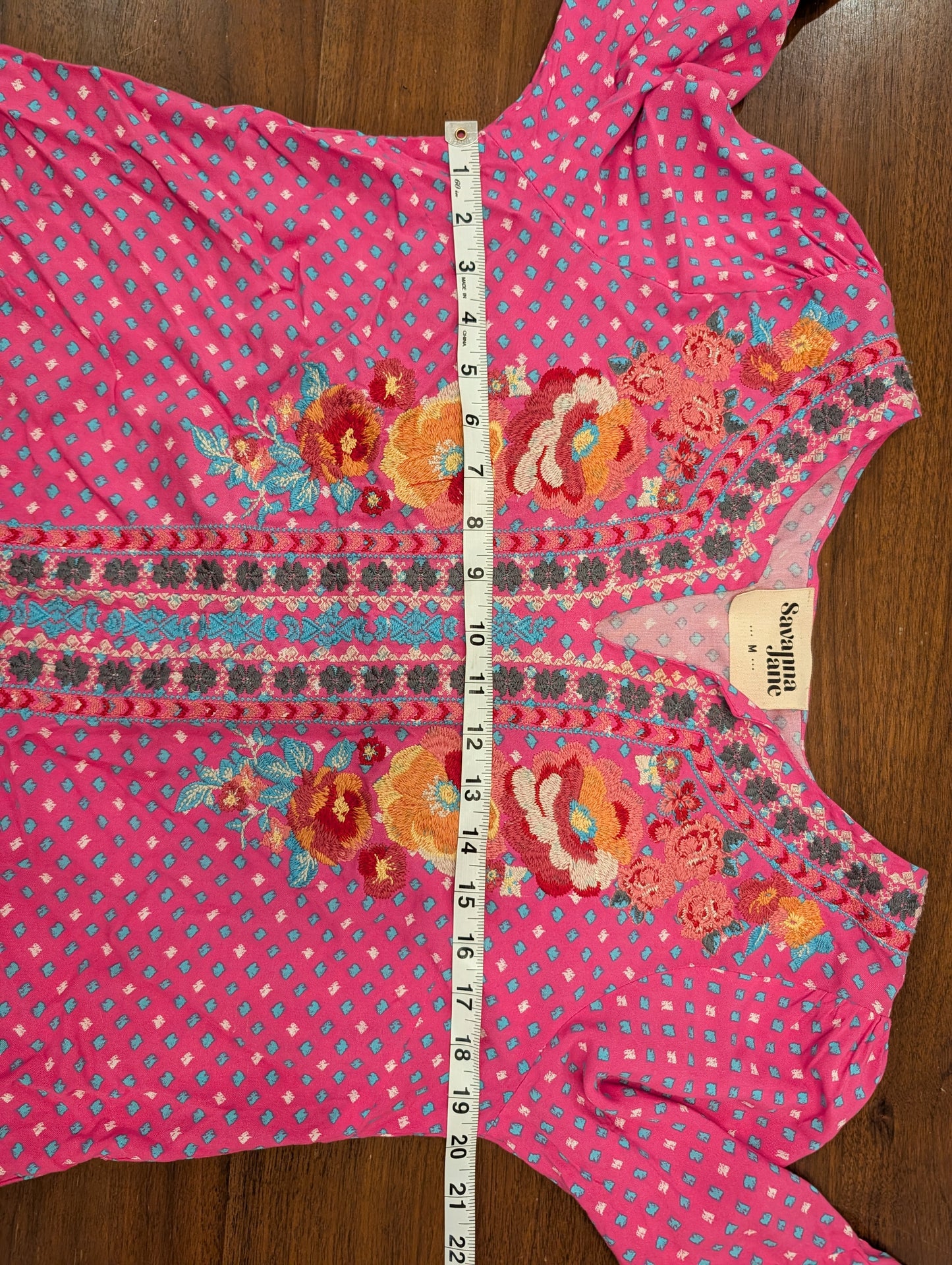 Floral Embroidered Boho Top Shirt- M