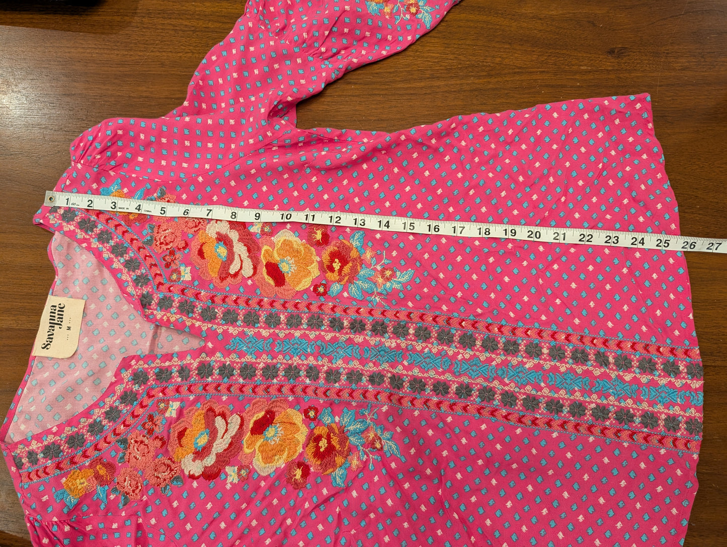 Floral Embroidered Boho Top Shirt- M