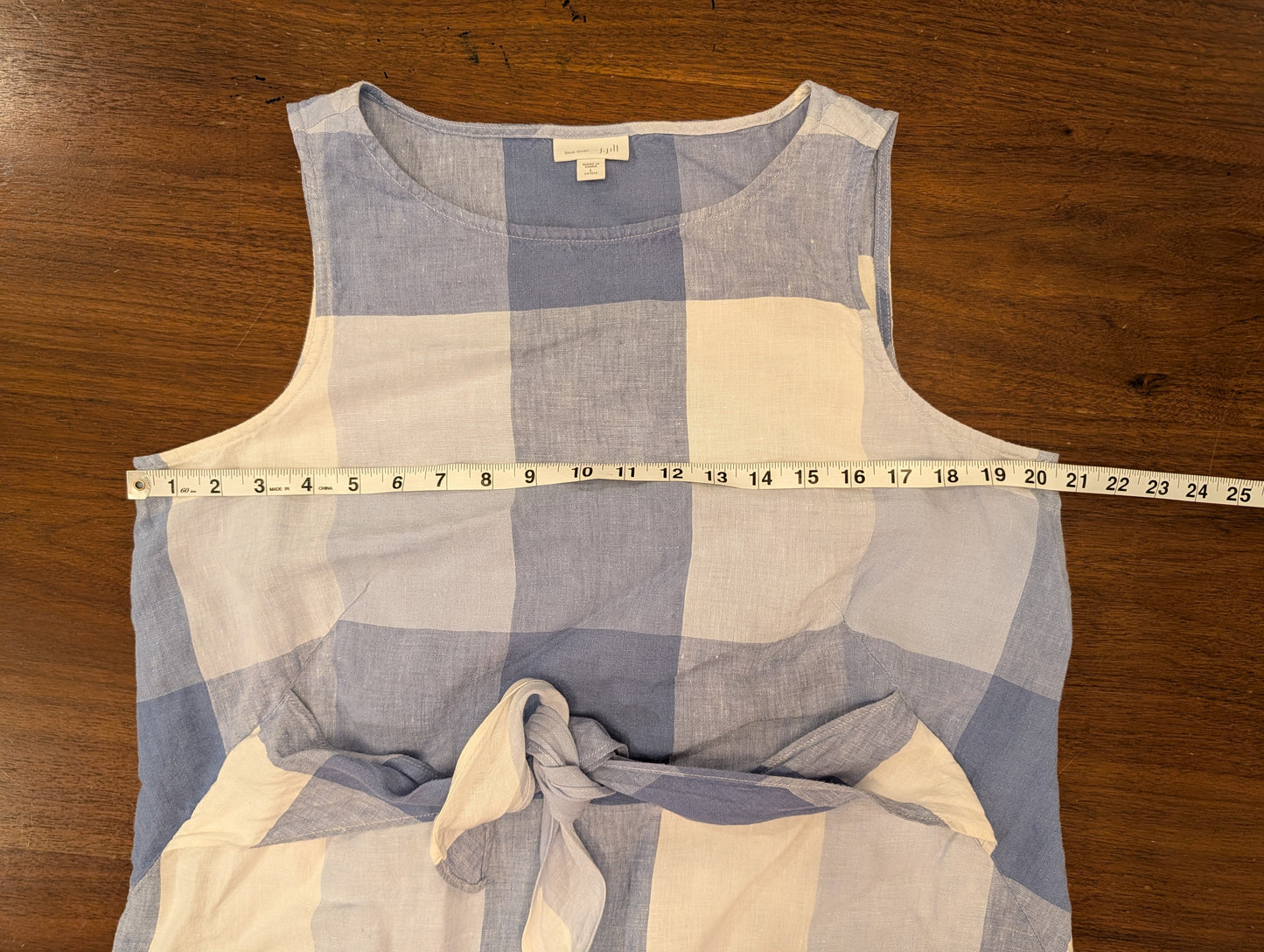 J.Jill Love Linen Gingham Tie-Waist Dress - L