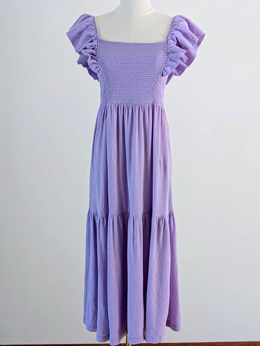 Nation LTD Lavender Pima Cotton Ruffle Tiered Midi Dress - M
