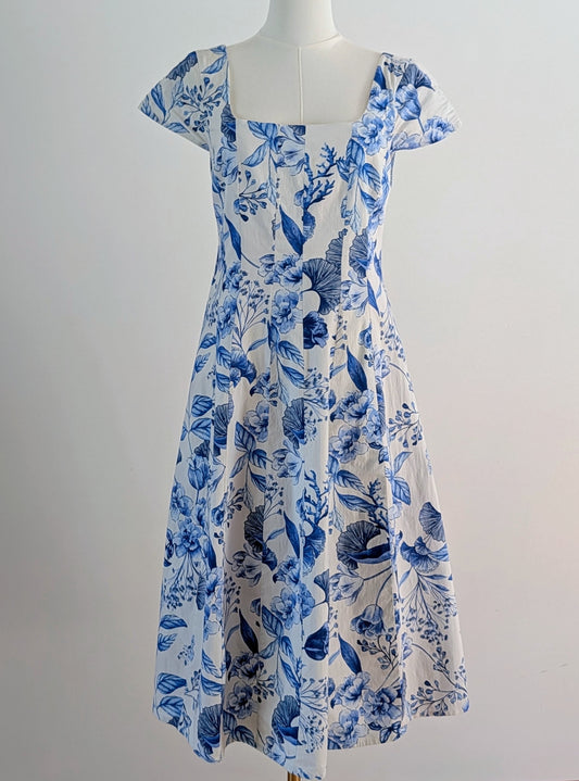 Avec Les Filles Floral Cotton Fit-and-Flare Dress - 8