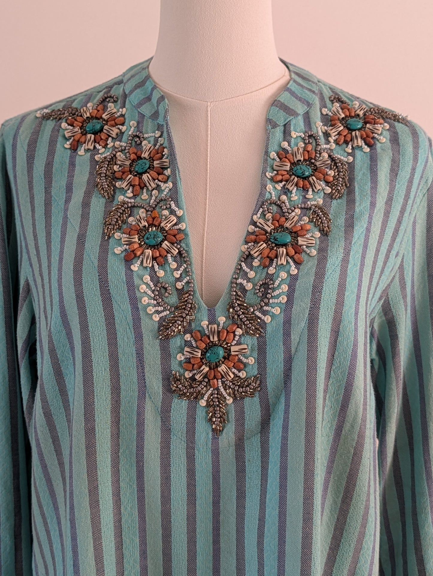Soft Surroundings Green Striped Beaded Tunic Top – M
