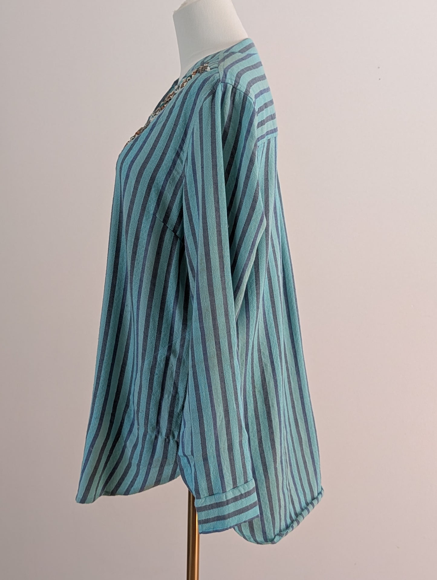 Soft Surroundings Green Striped Beaded Tunic Top – M